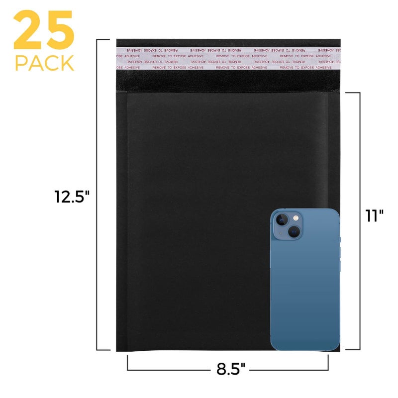 Fuxury Kraft Bubble Mailer 8.5x12 Inch 25 Packï¼ŒStrong Adhesion Padded Envelopes,Self Seal Bubble Envelopes, Waterproof Cushioned Padded Mailers Packaging for Small Business,Bulk Black - Image 2